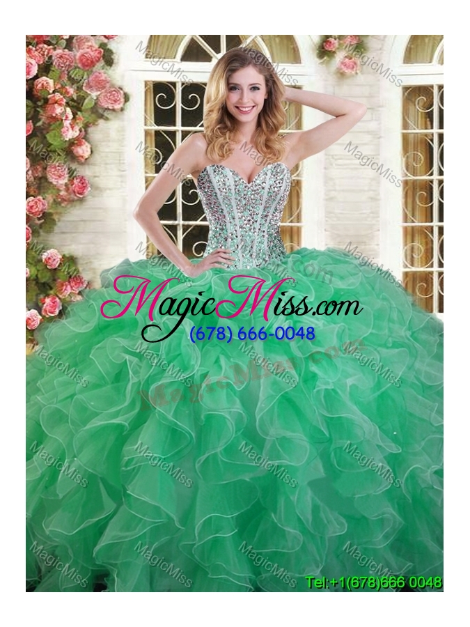 wholesale visible boning beaded bodice and ruffled quinceanera dress in green