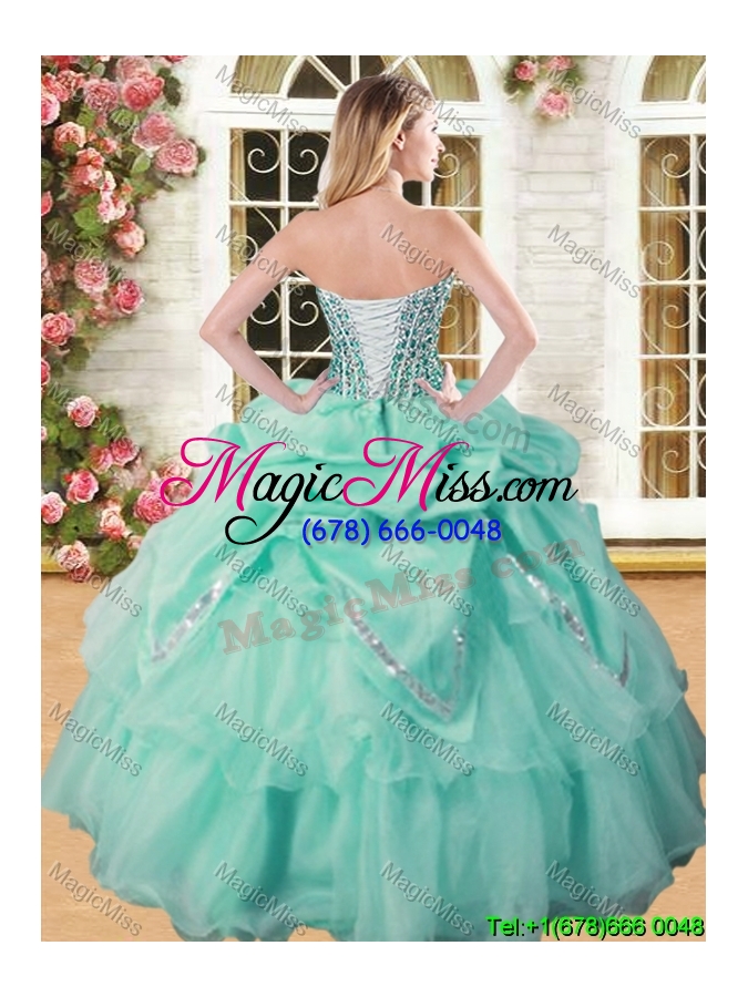 wholesale beautiful spring green sweet 16 dress with beading and pick ups