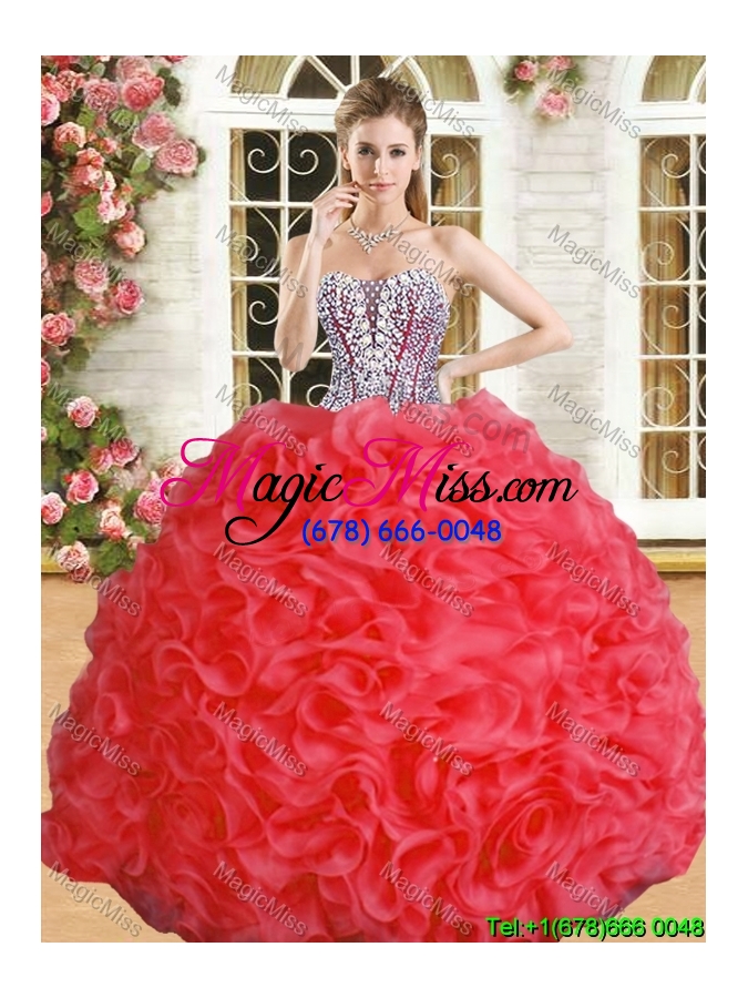 wholesale luxurious red big puffy quinceanera dress with beading and ruffles