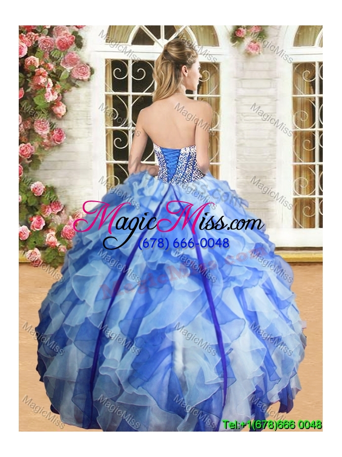 wholesale new royal blue and white quinceanera dress with beading and ruffles