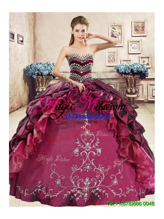 wholesale classical beaded and embriodery quinceanera dress in burgundy