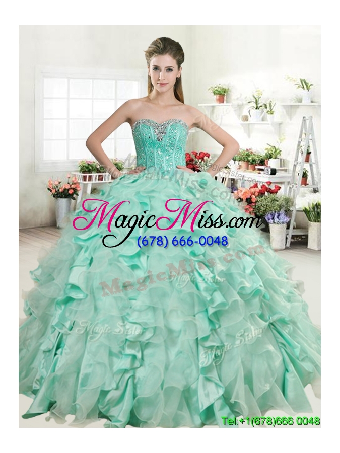 wholesale best apple green quinceanera dress with beading and ruffles for spring