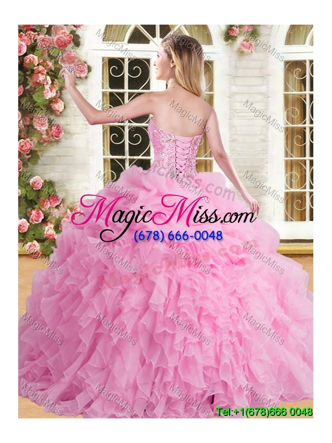 wholesale elegant rose pink sweet 16 dress with appliques and beading