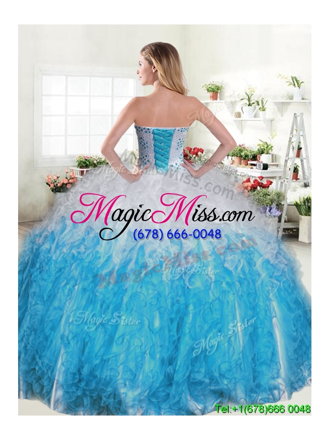 wholesale best selling really puffy quinceanera dress in royal blue and white