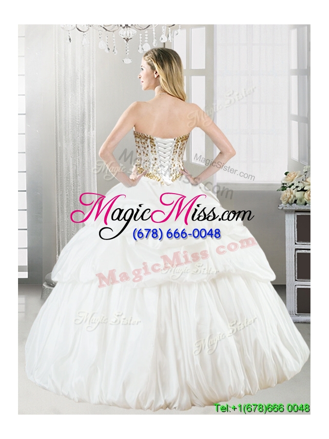 wholesale discount taffeta white quinceanera dress with beading and pick ups