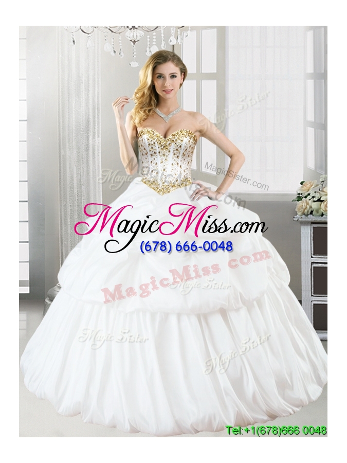 wholesale discount taffeta white quinceanera dress with beading and pick ups