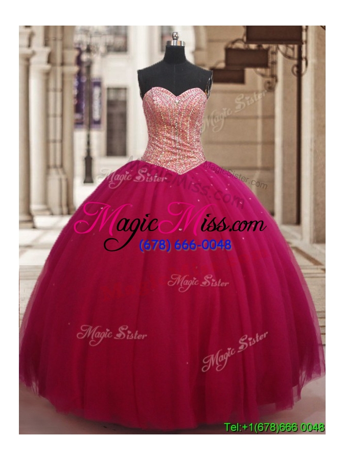 wholesale 2017 wonderful ball gown beaded bodice tulle sweet 16 dress in fuchsia