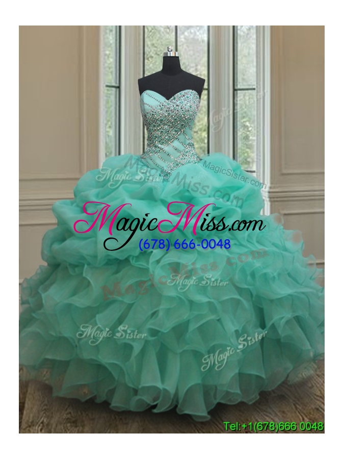 wholesale lovely big puffy beaded and bubble quinceanera dress in turquoise