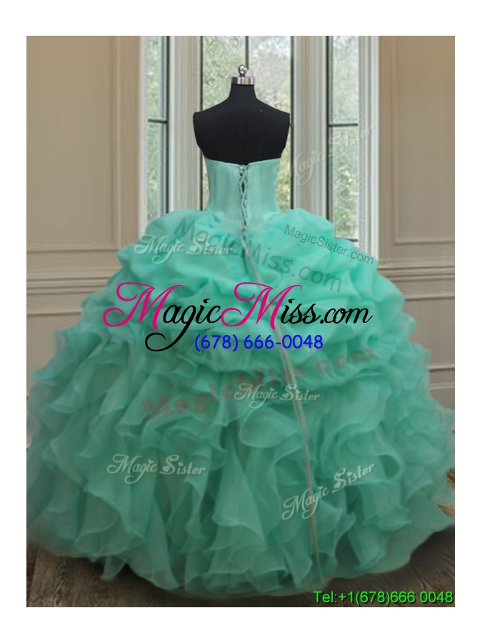 wholesale lovely big puffy beaded and bubble quinceanera dress in turquoise