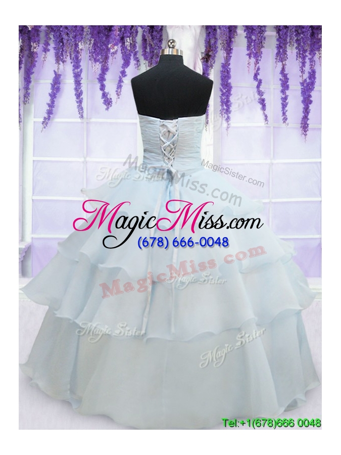 wholesale pretty light blue organza quinceanera dress with appliques and ruffled layers