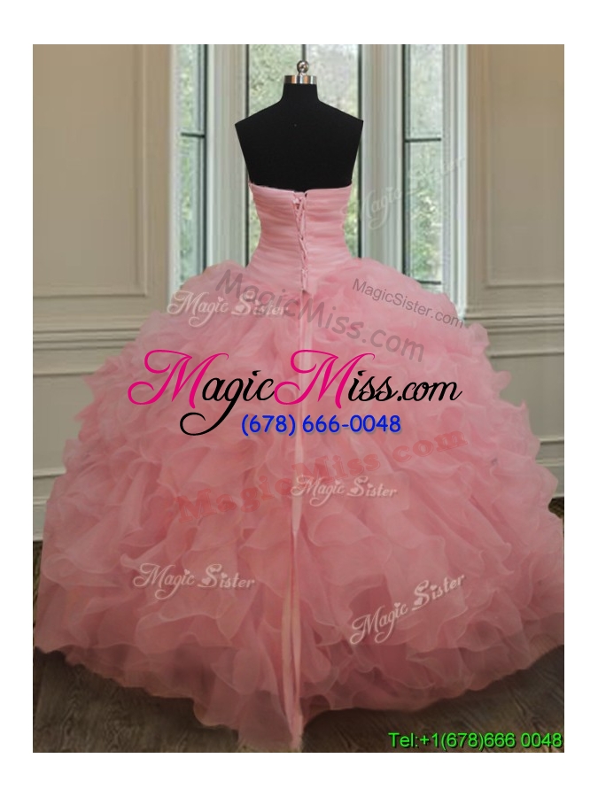 wholesale 2017 new style beaded and ruffled pink quinceanera dress in organza