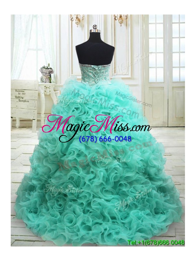 wholesale most popular visible boning brush train quinceanera dress in apple green