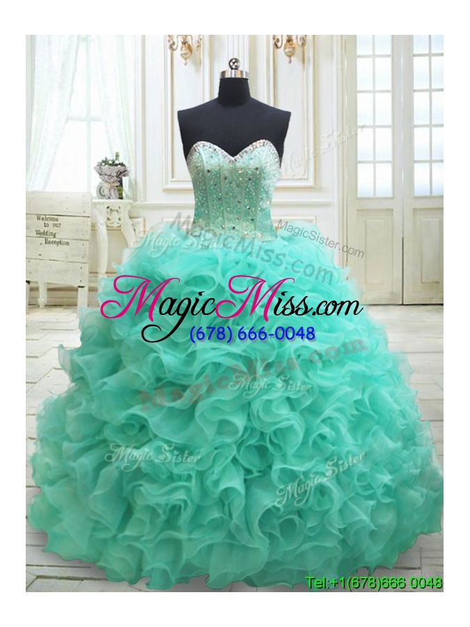 wholesale most popular visible boning brush train quinceanera dress in apple green