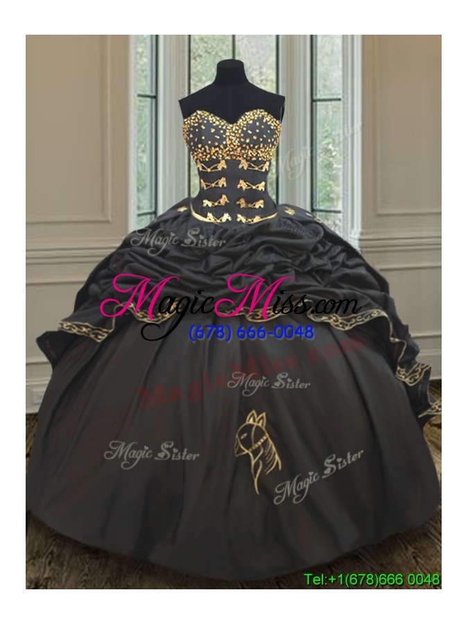 wholesale wonderful bubble embroideried and beaded black quinceanera dress with removable skirt