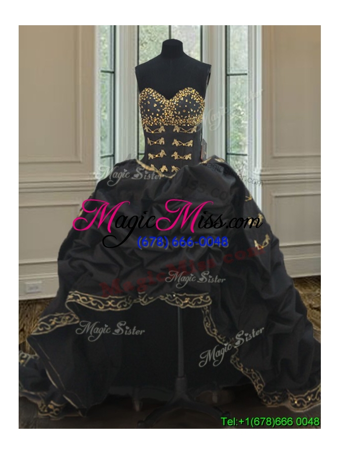 wholesale wonderful bubble embroideried and beaded black quinceanera dress with removable skirt