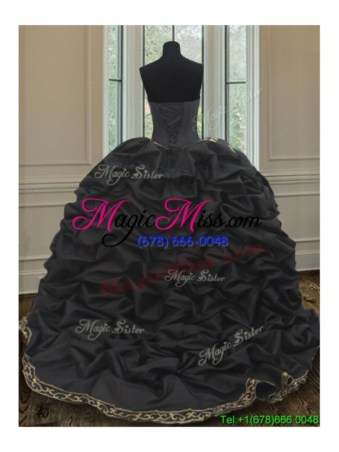 wholesale wonderful bubble embroideried and beaded black quinceanera dress with removable skirt