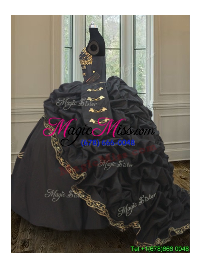 wholesale wonderful bubble embroideried and beaded black quinceanera dress with removable skirt