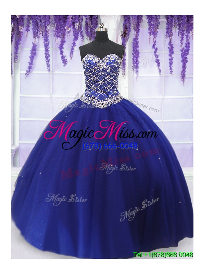 wholesale elegant really puffy beaded bodice detachable quinceanera dress in royal blue