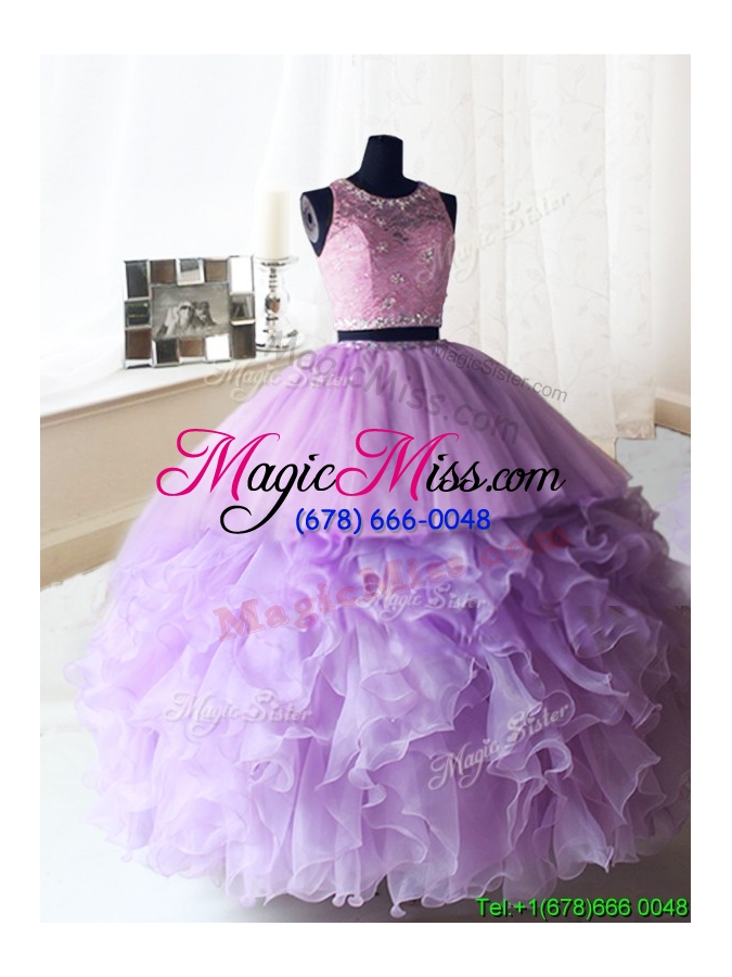 wholesale latest laced and ruffled lilac quinceanera dress with removable skirt