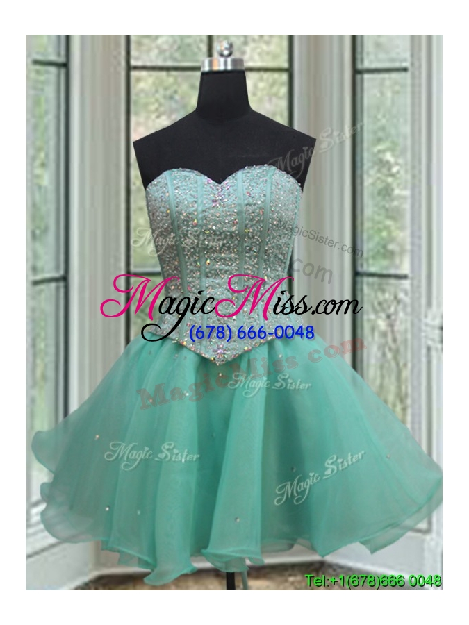 wholesale ruffled and bubble beaded bodice turquoise organza detachable quinceanera dress