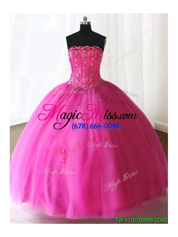 wholesale exclusive visible boning strapless beaded quinceanera dress in hot pink