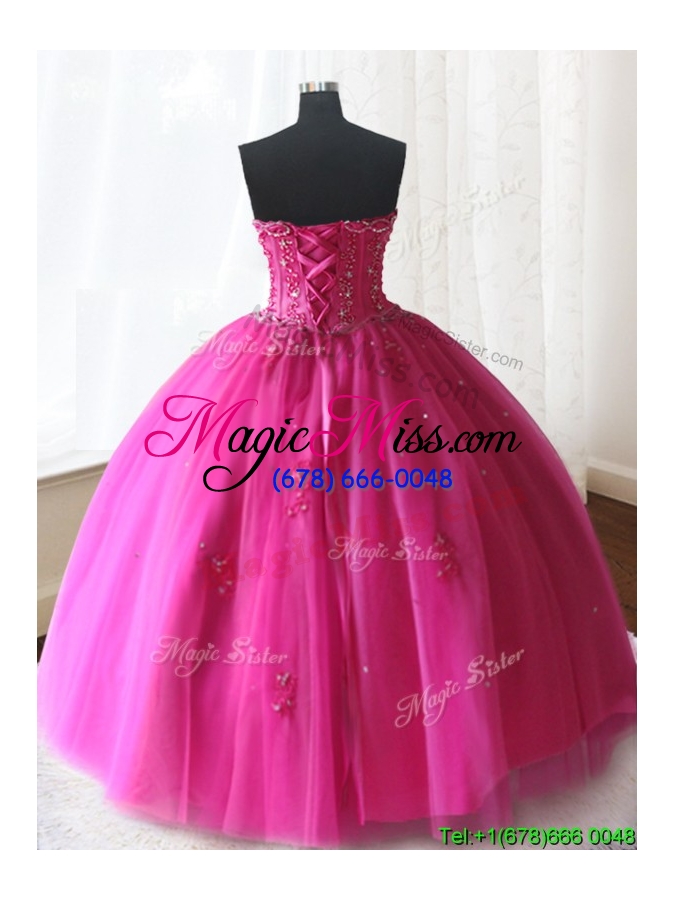 wholesale exclusive visible boning strapless beaded quinceanera dress in hot pink