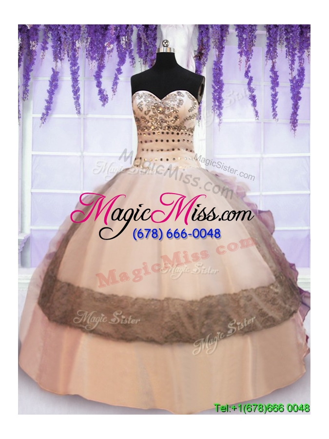 wholesale organza and taffeta laced colorful quinceanera dress with beading and ruffles