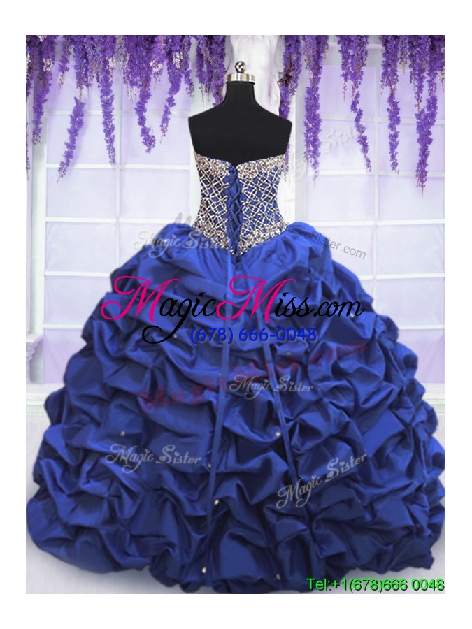 wholesale latest taffeta royal blue quinceanera dress with beading and bubbles