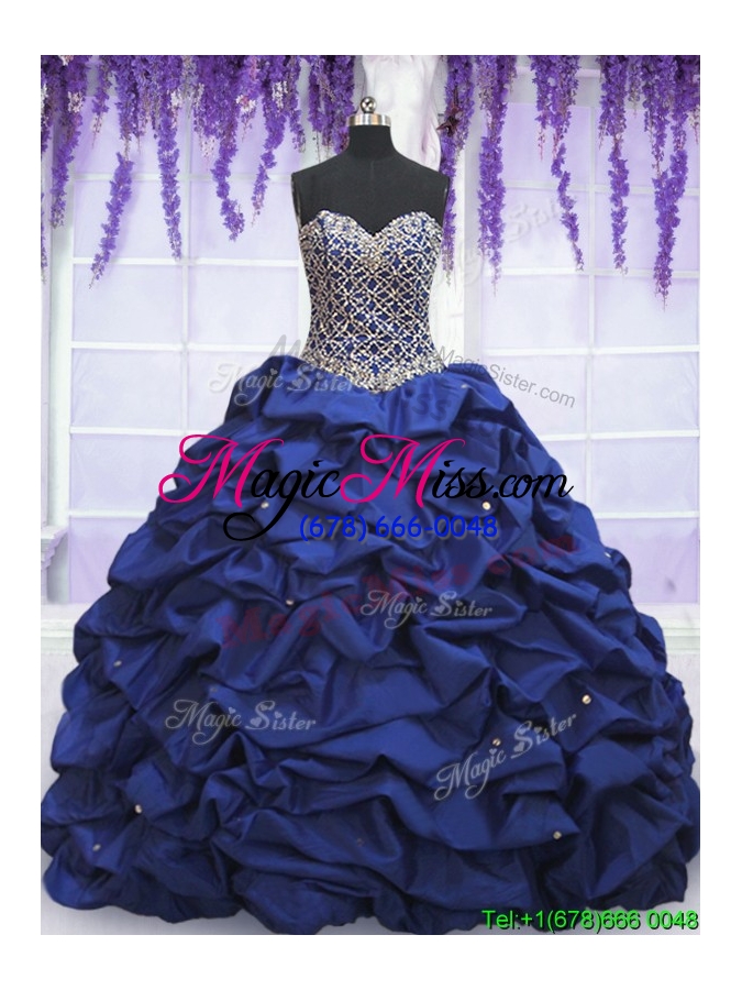 wholesale latest taffeta royal blue quinceanera dress with beading and bubbles