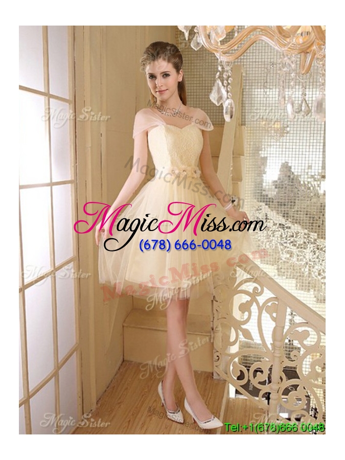 wholesale exclusive straps laced short dama dress with handmade flowers and belt