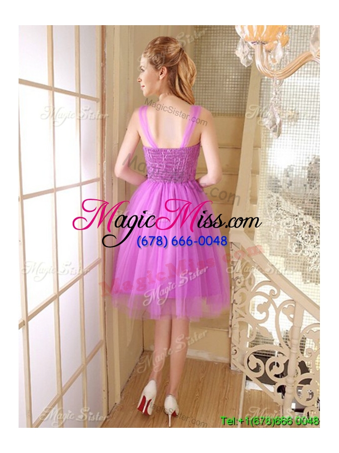 wholesale exclusive straps laced short dama dress with handmade flowers and belt