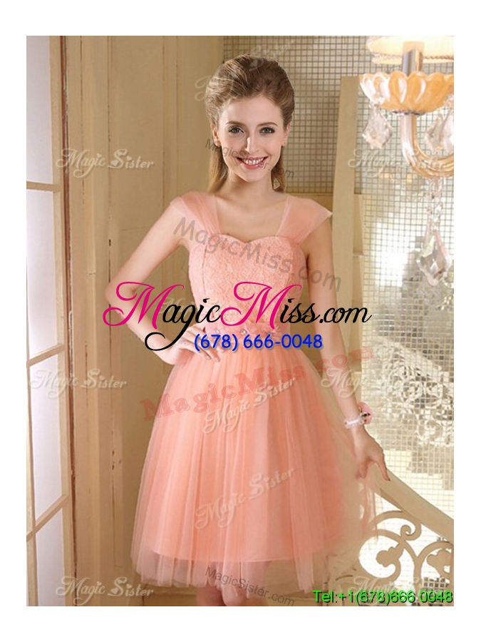 wholesale exclusive straps laced short dama dress with handmade flowers and belt