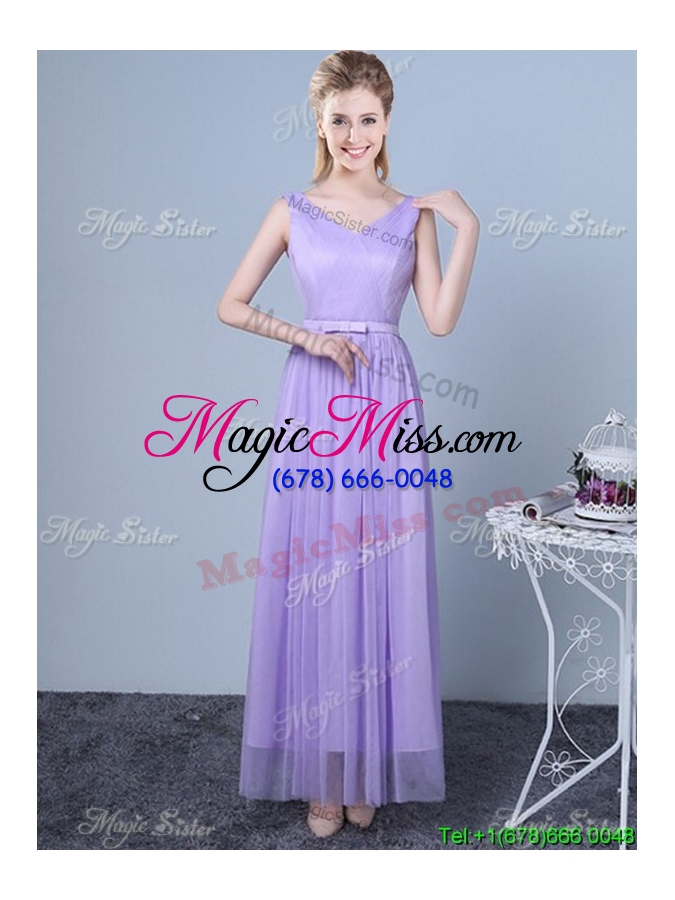 wholesale beautiful belted empire long dama dress in tulle and chiffon