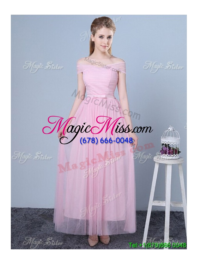 wholesale beautiful belted empire long dama dress in tulle and chiffon