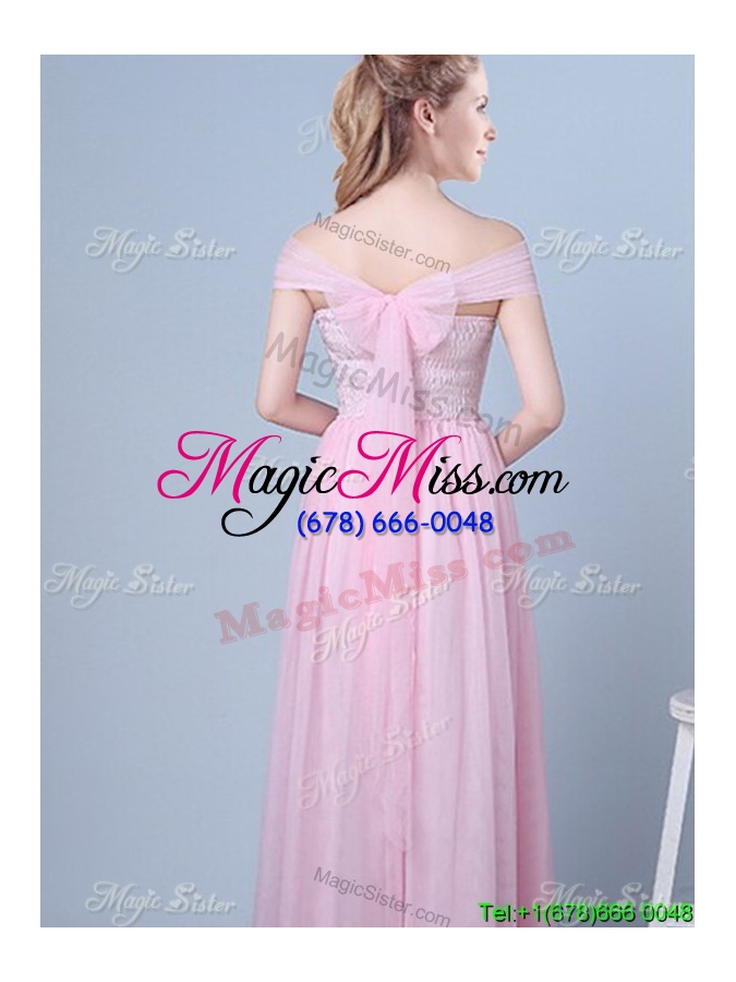 wholesale beautiful belted empire long dama dress in tulle and chiffon