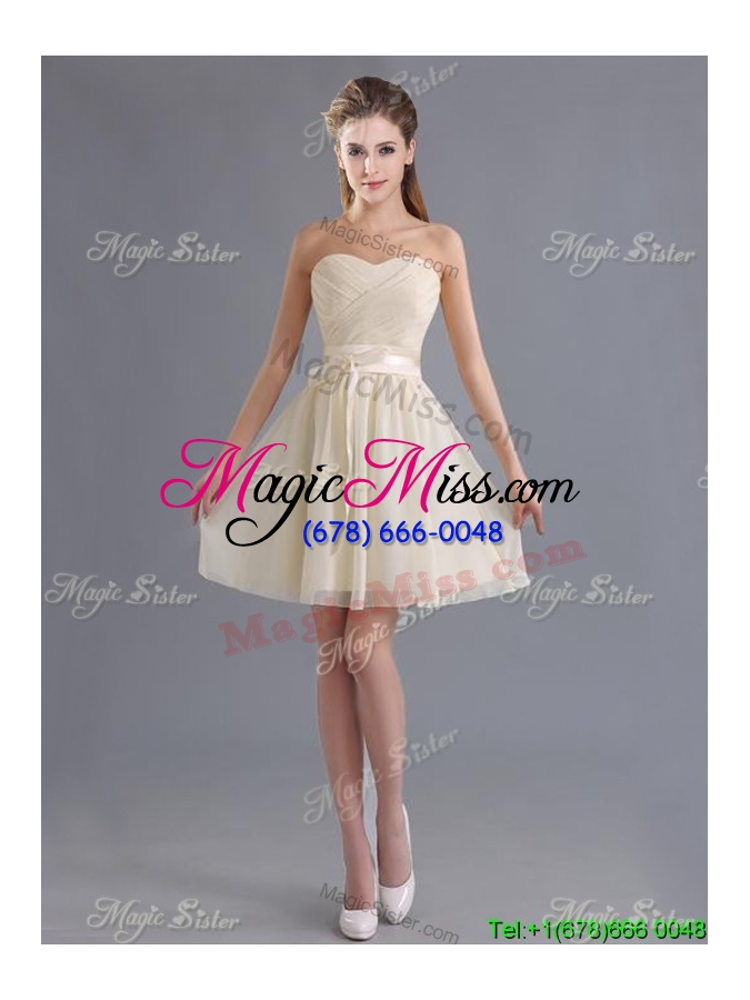 wholesale sweetheart knee-length side zipper chiffon dama dresses with bowknot