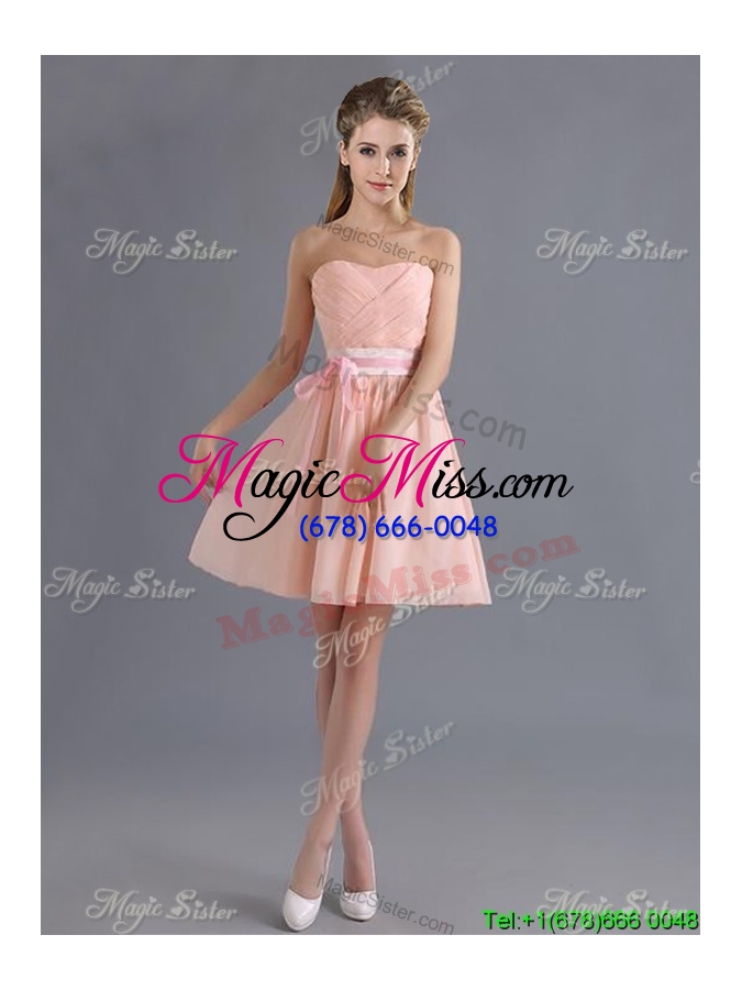 wholesale sweetheart knee-length side zipper chiffon dama dresses with bowknot