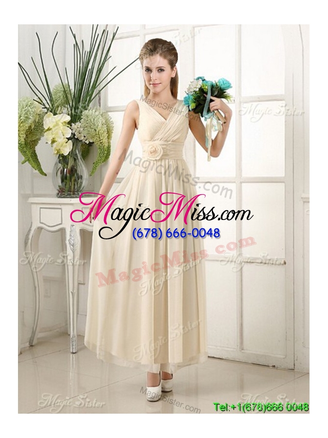 wholesale 2016 unique ankle length chiffon dama dress with handmade flowers