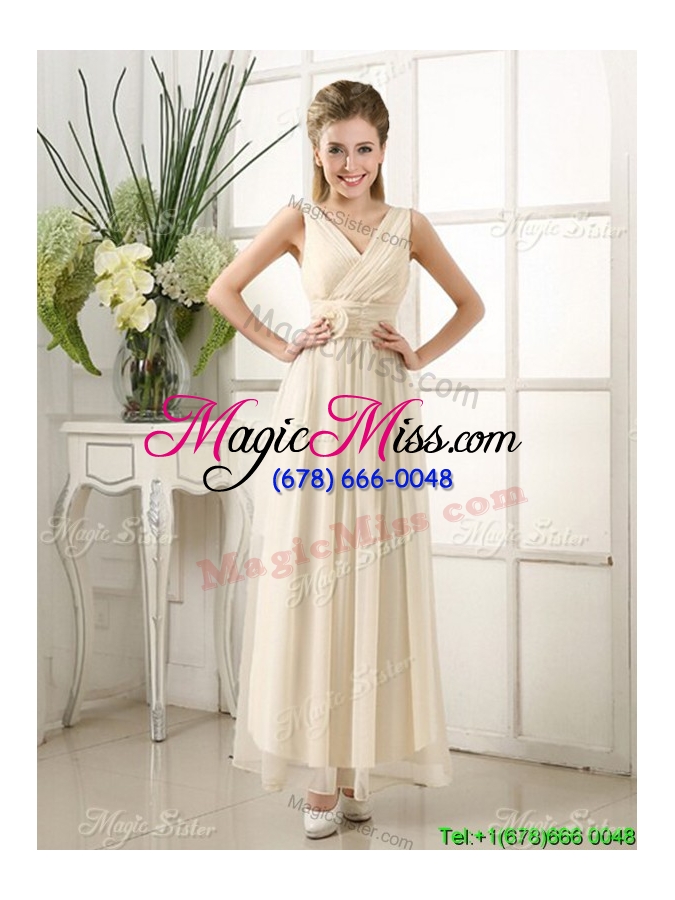 wholesale 2016 unique ankle length chiffon dama dress with handmade flowers