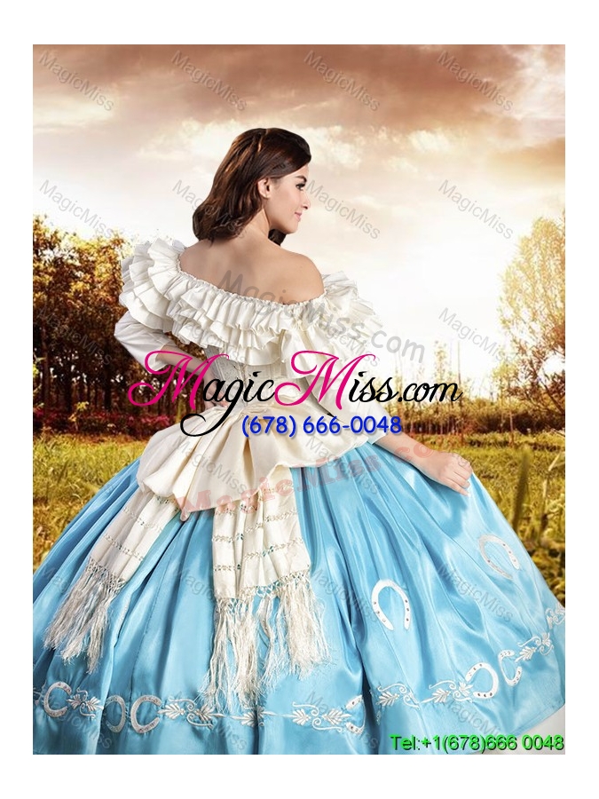 wholesale elegant bowknot off the shoulder two tone quinceanera dress with half sleeves