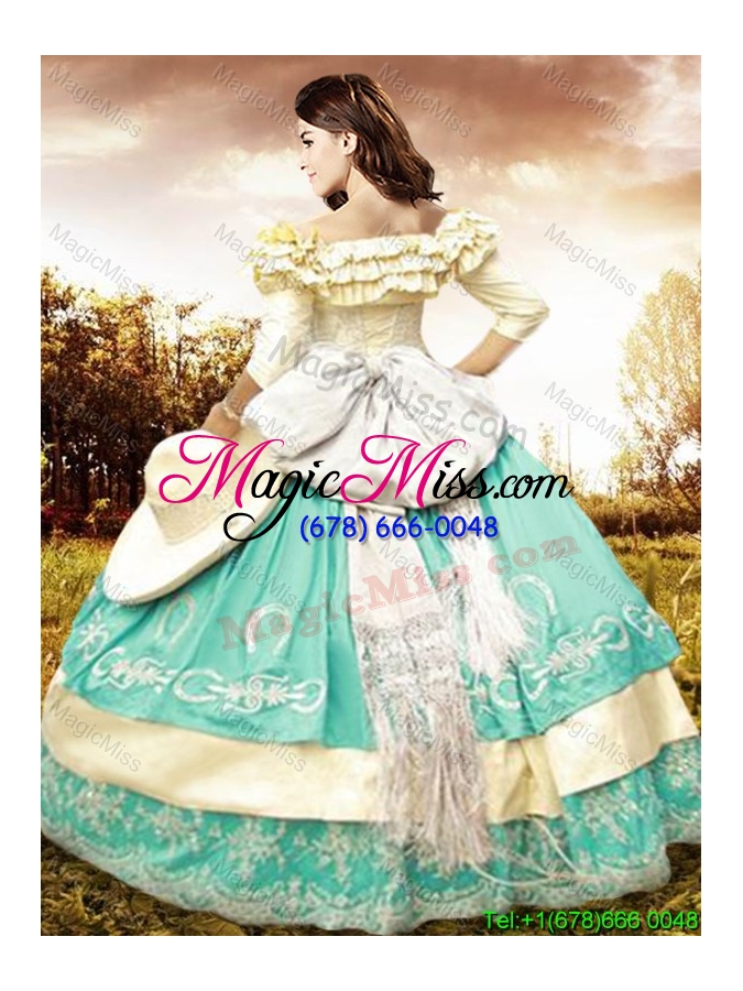 wholesale elegant bowknot off the shoulder two tone quinceanera dress with half sleeves