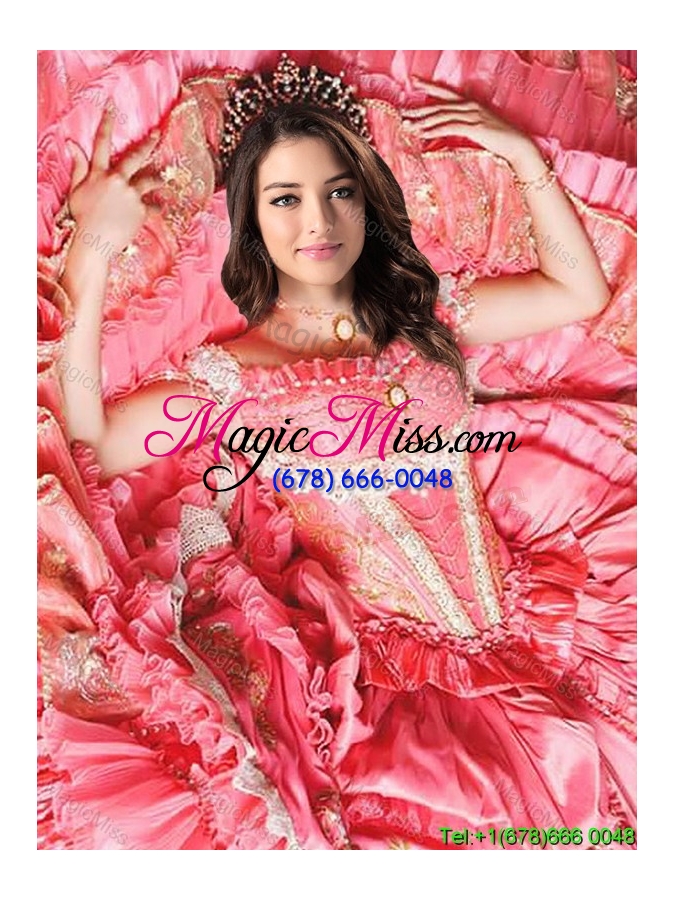 wholesale wild west luxurious off the shoulder watermelon red quinceanera dress with beading and ruffled layers