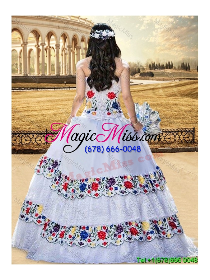 wholesale cowgirl top seller beaded bust and laced embroideried white quinceanera dress with sweetheart