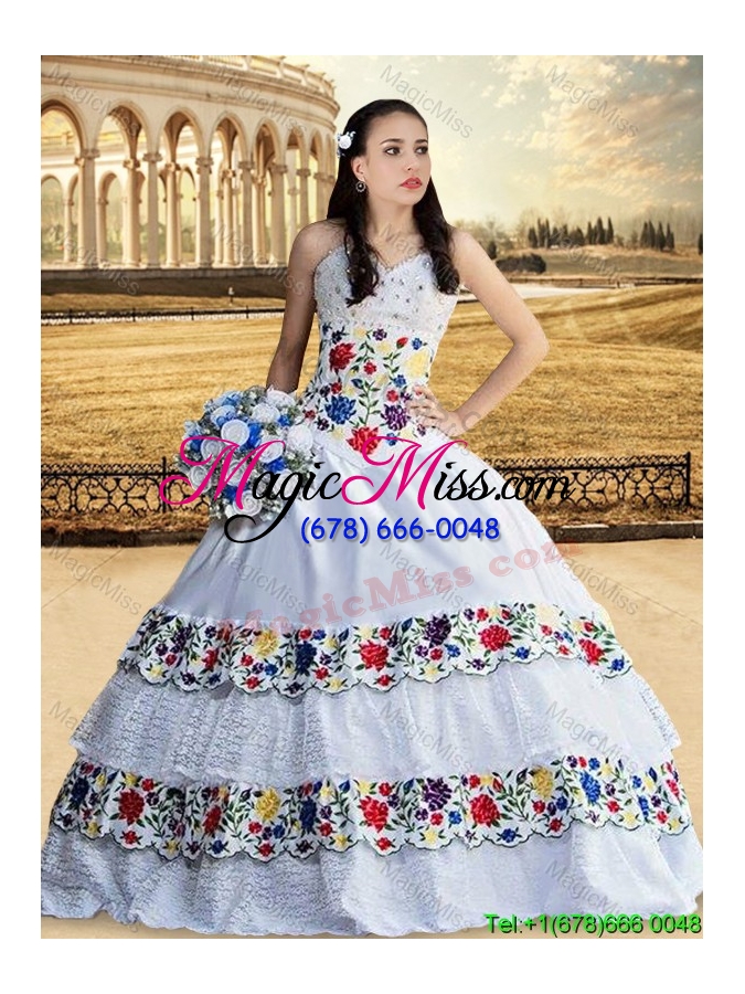 wholesale cowgirl top seller beaded bust and laced embroideried white quinceanera dress with sweetheart