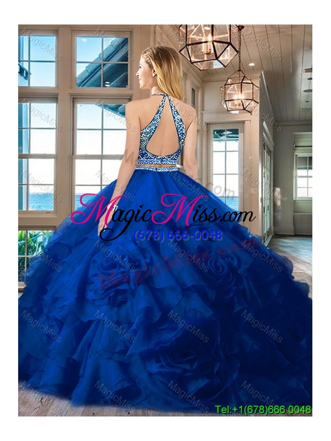 wholesale best selling two piece open back red quinceanera dress with brush train