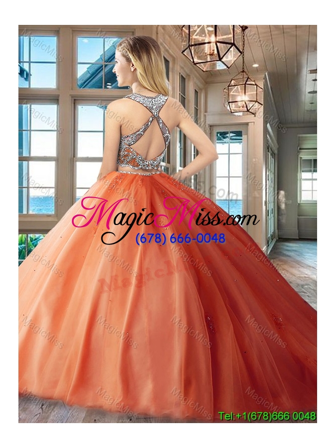 wholesale new style two piece really puffy beaded scoop red quinceanera dress