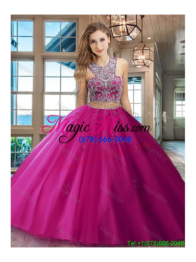 wholesale new style two piece really puffy beaded scoop red quinceanera dress