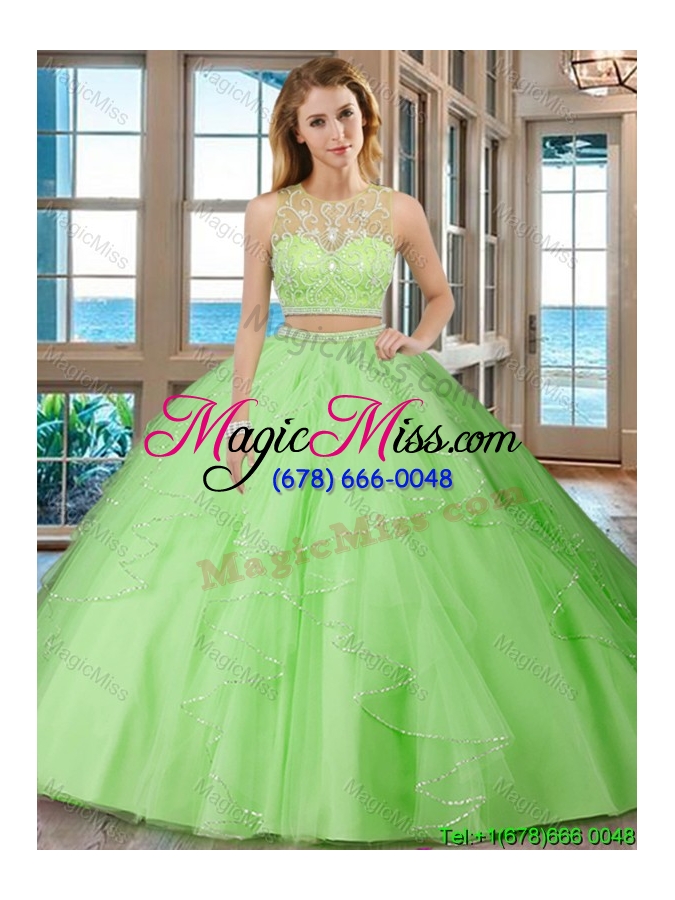 wholesale see through puffy scoop tulle two piece quinceanera dresses with beading and ruffles