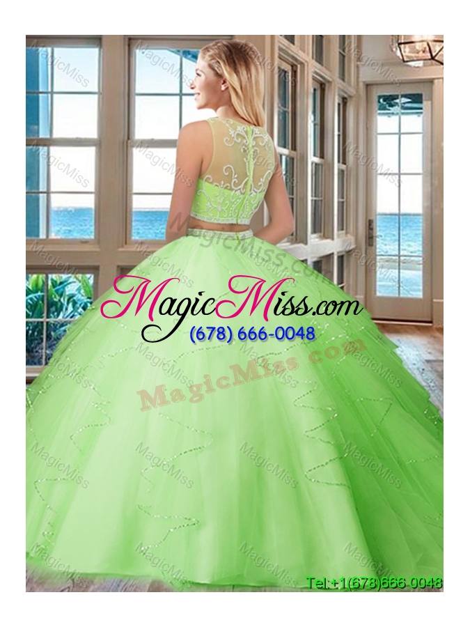 wholesale see through puffy scoop tulle two piece quinceanera dresses with beading and ruffles