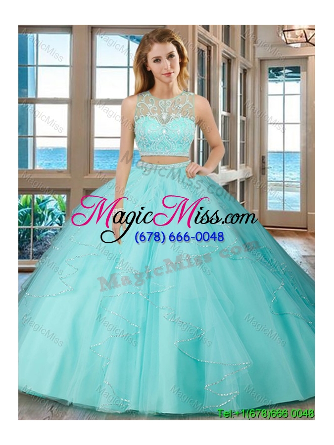 wholesale see through puffy scoop tulle two piece quinceanera dresses with beading and ruffles